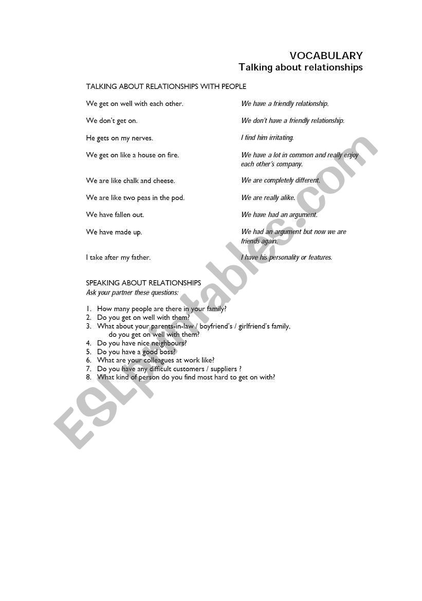 talking about relationships worksheet