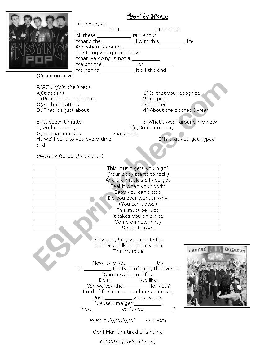 Nsync - Pop worksheet