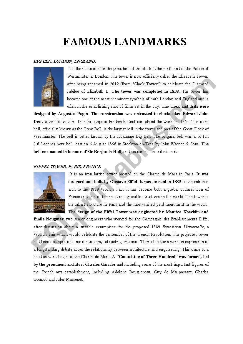 Famous Landmarks worksheet