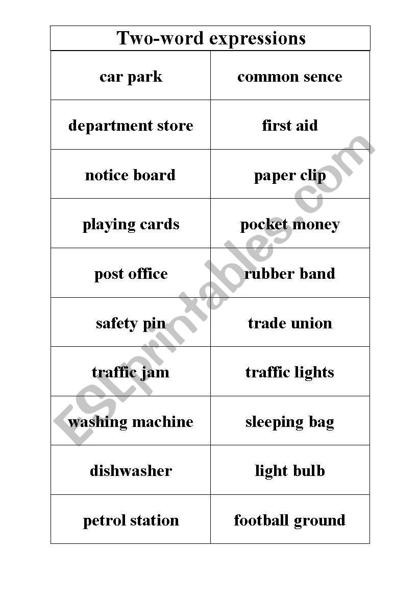 Two-word expressions worksheet