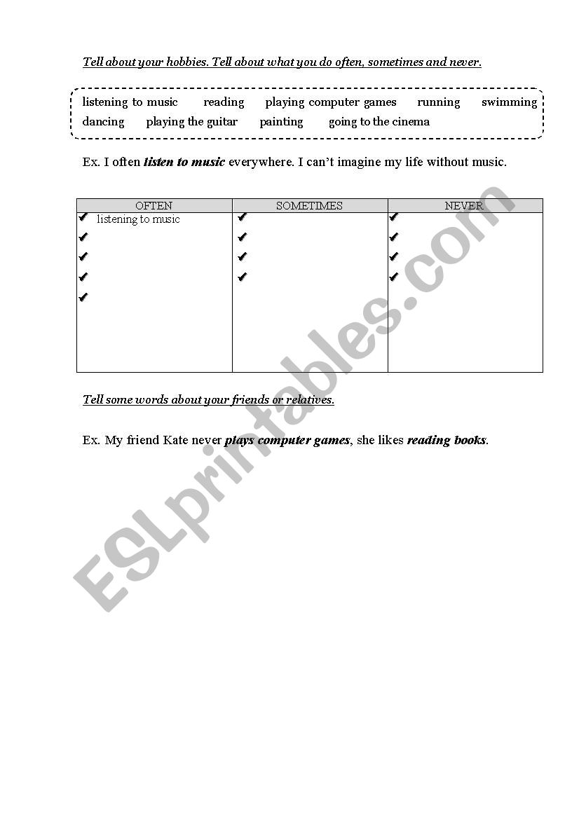 Hobbies and interests worksheet