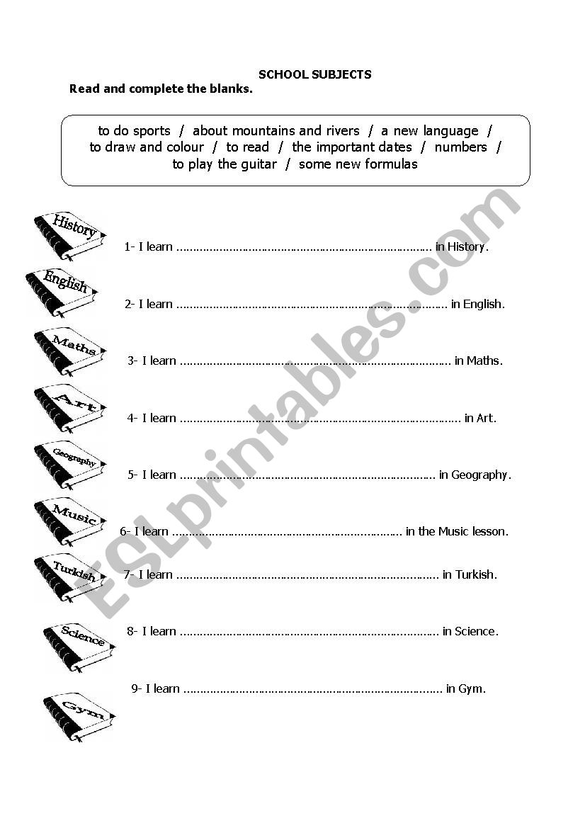 School Subjects worksheet