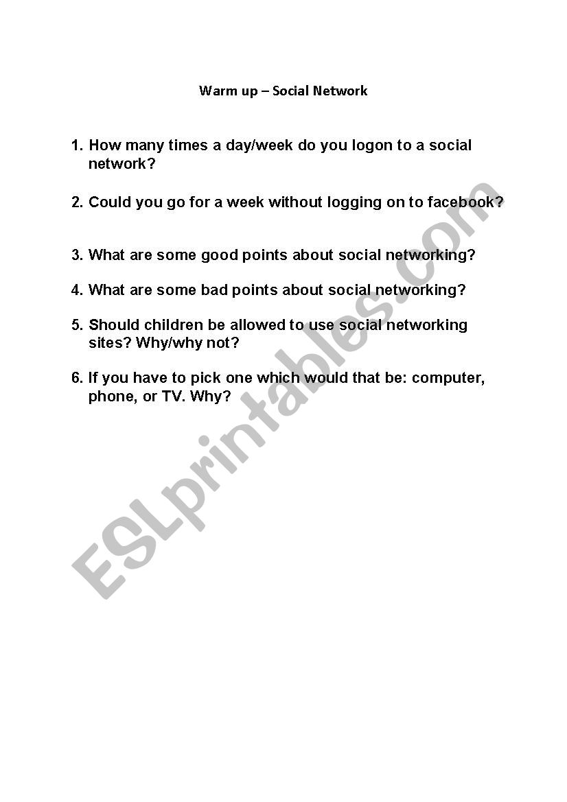 Warm up exercise about Social Networks