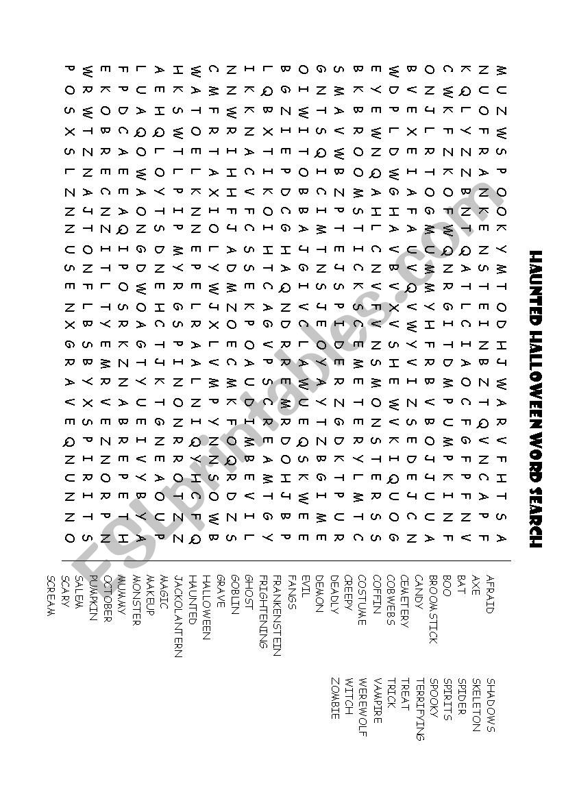 Haunted Halloween Word Search worksheet