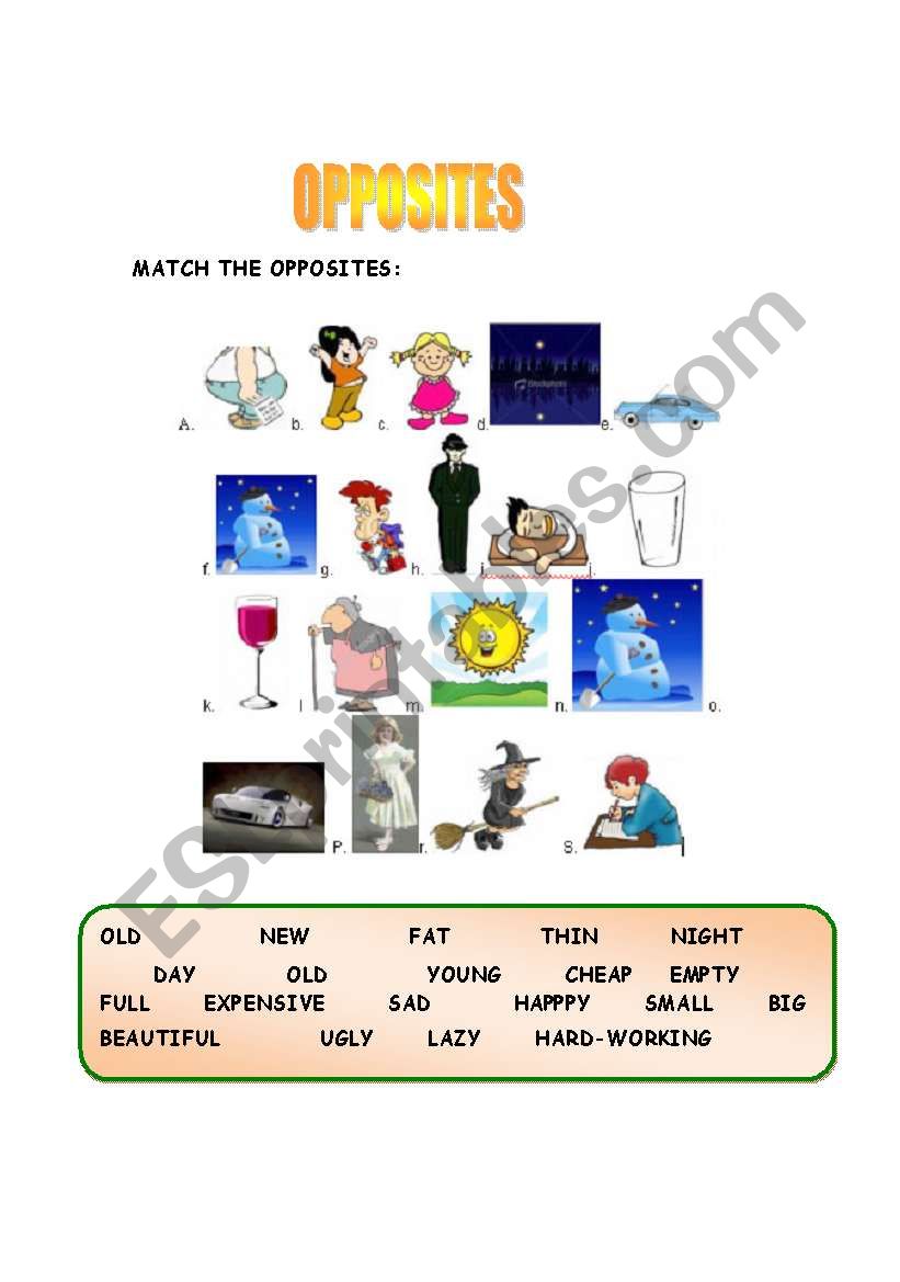 MATCH THE OPPOSITES worksheet
