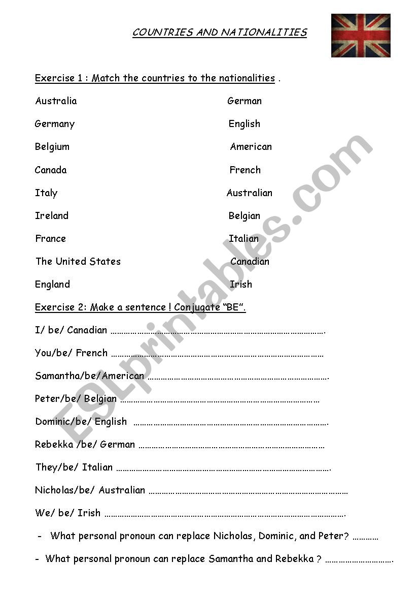 Countries and nationalities worksheet