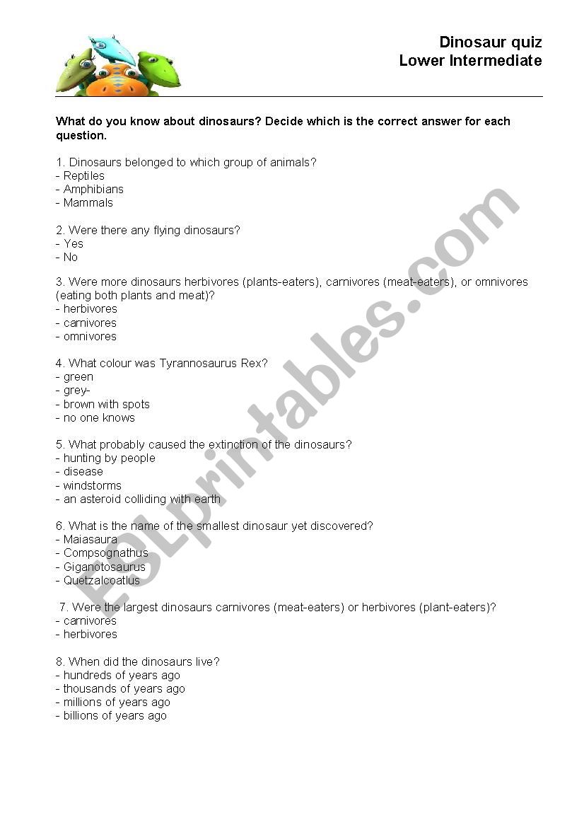 Dinosaur Quiz worksheet