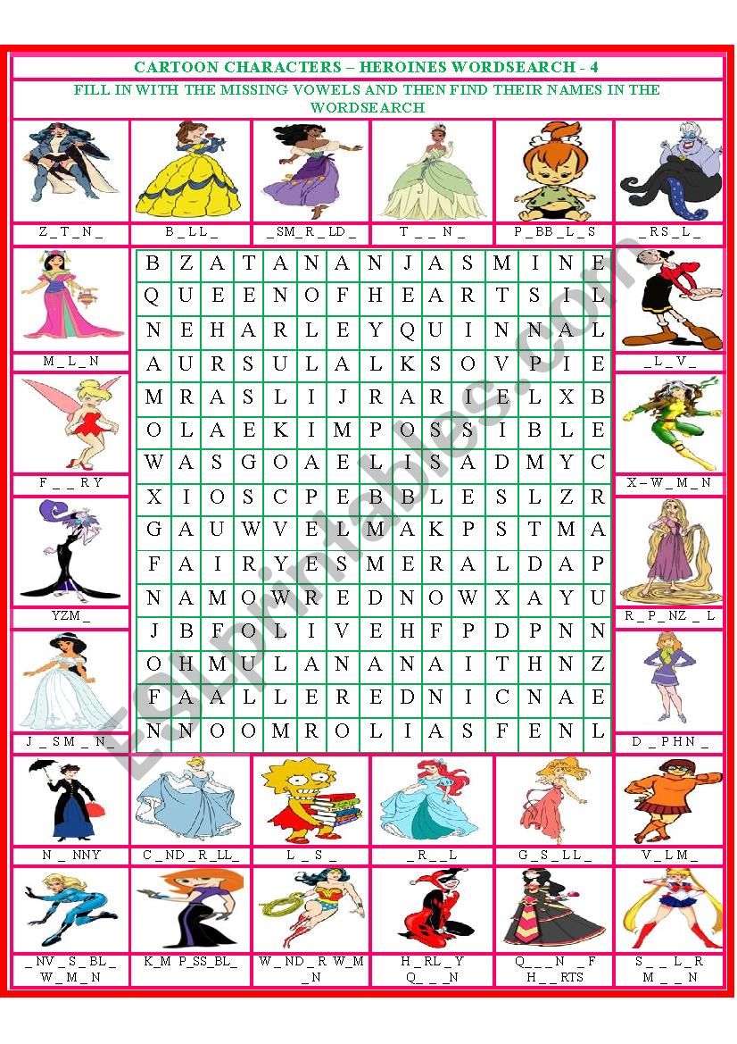 Cartoon Characters - Heroines Wordsearch 4