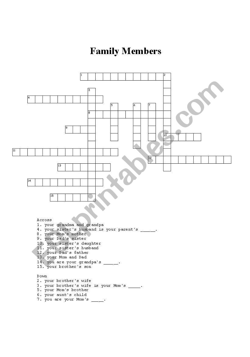 Family Member Crossword worksheet