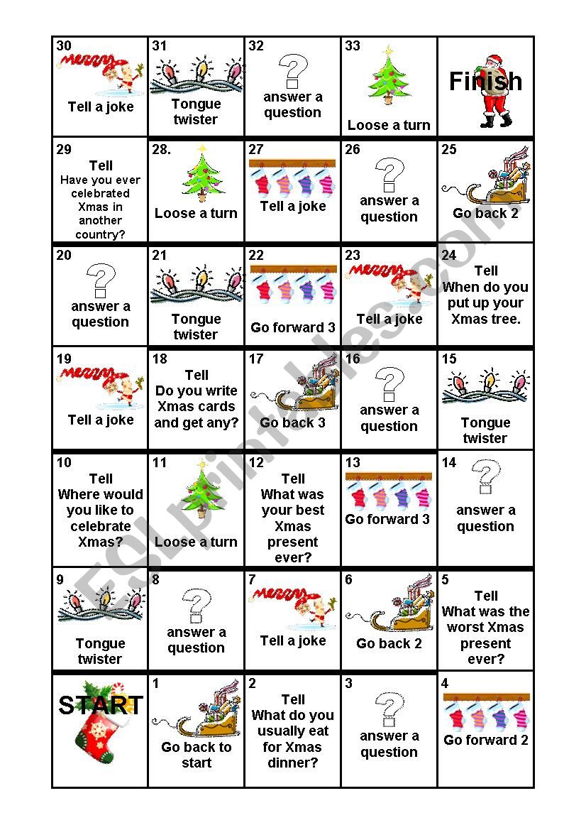 Christmas board game worksheet