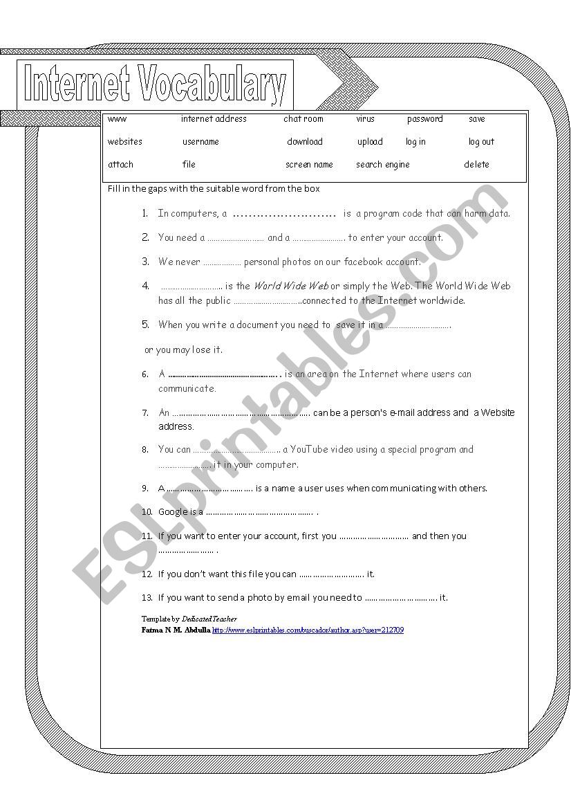 INTERNET VOCABULARY worksheet