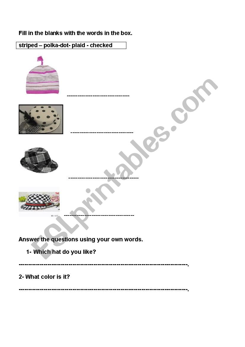 hats worksheet