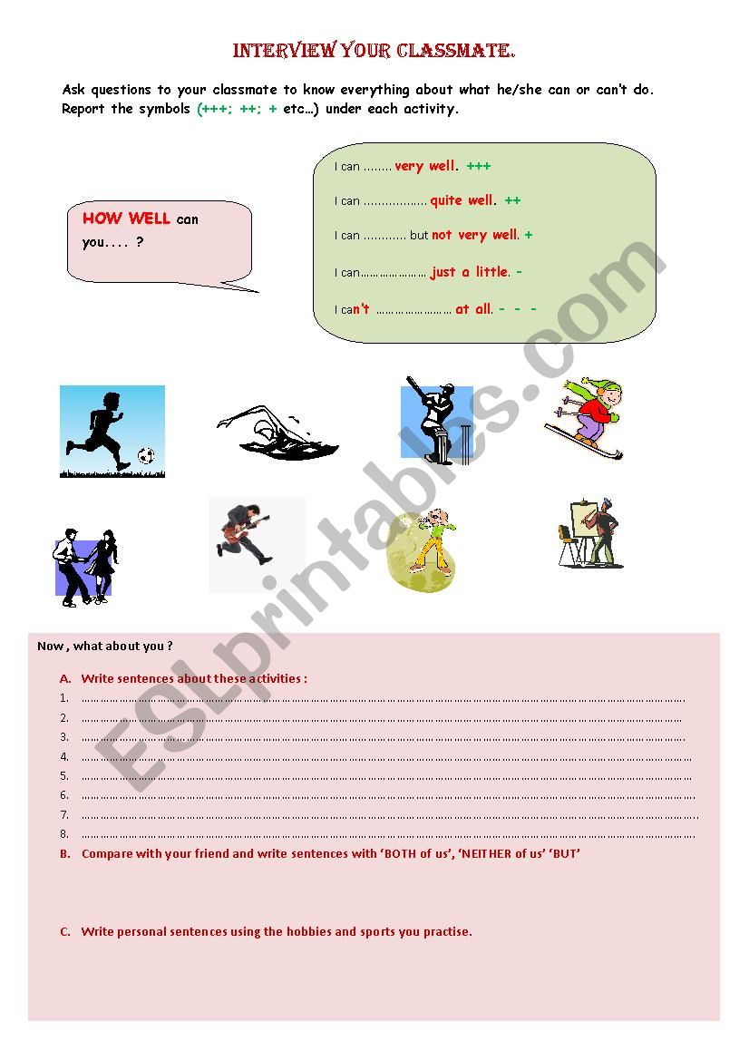 How well can you...? worksheet