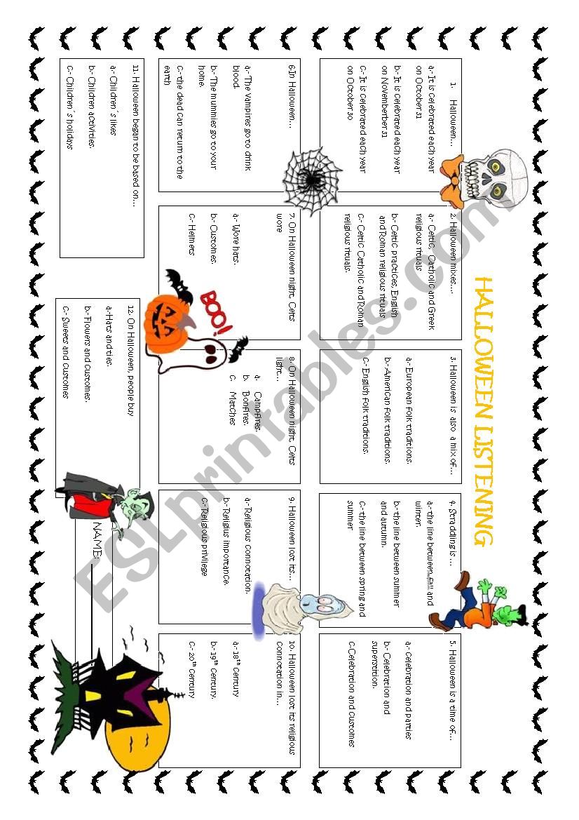 Halloween listening worksheet