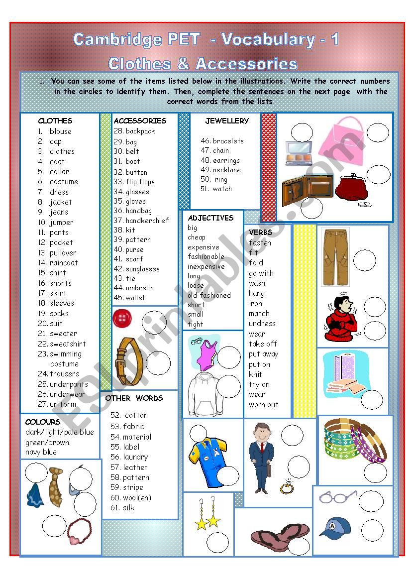 Cambridge PET topic lists - vocabulary - 1