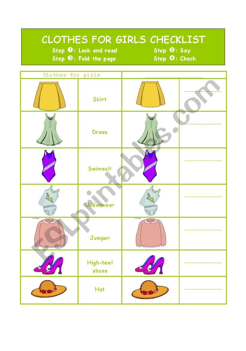 Clothes for girls worksheet