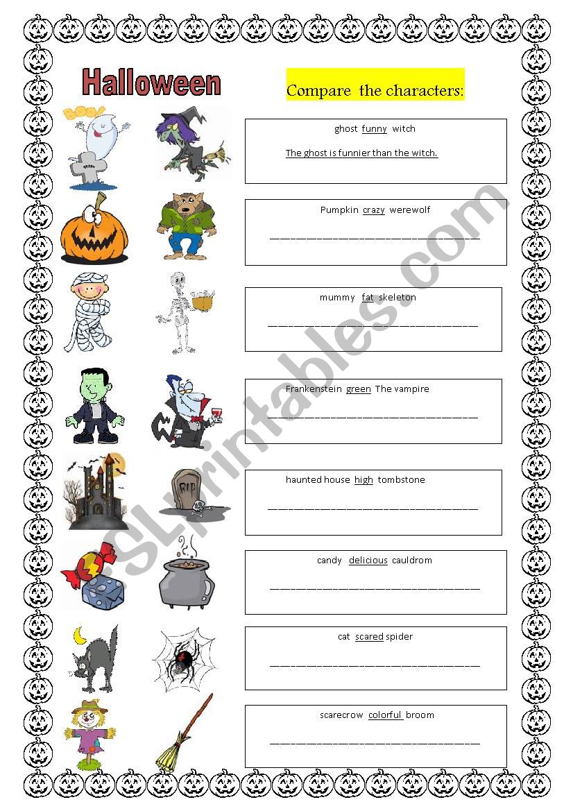 Halloween and comparisons worksheet