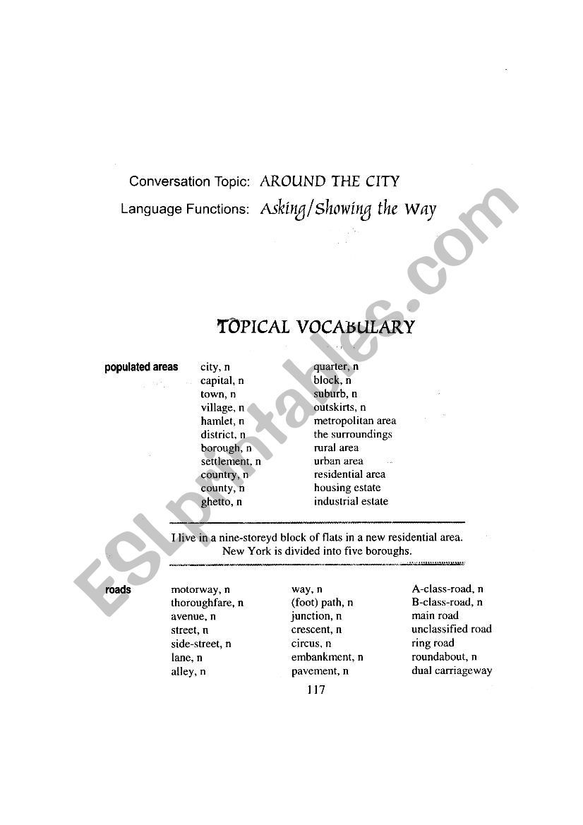 City Life Topical Vocabulary and Exercises