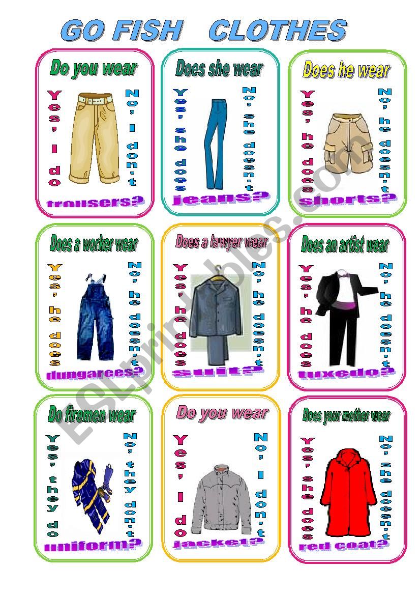 GO FISH - CLOTHES worksheet