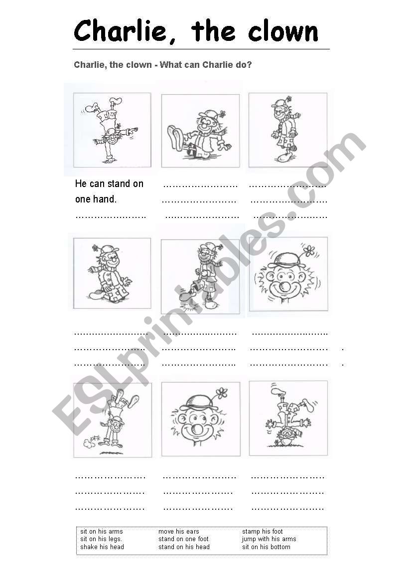 Charlie, the clown worksheet