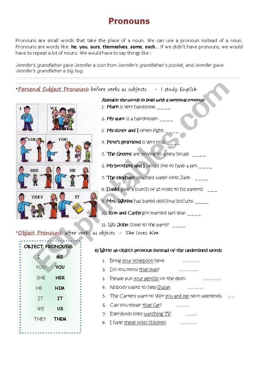 Pronouns worksheet