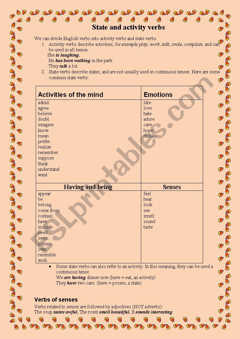 State and activity verbs worksheet