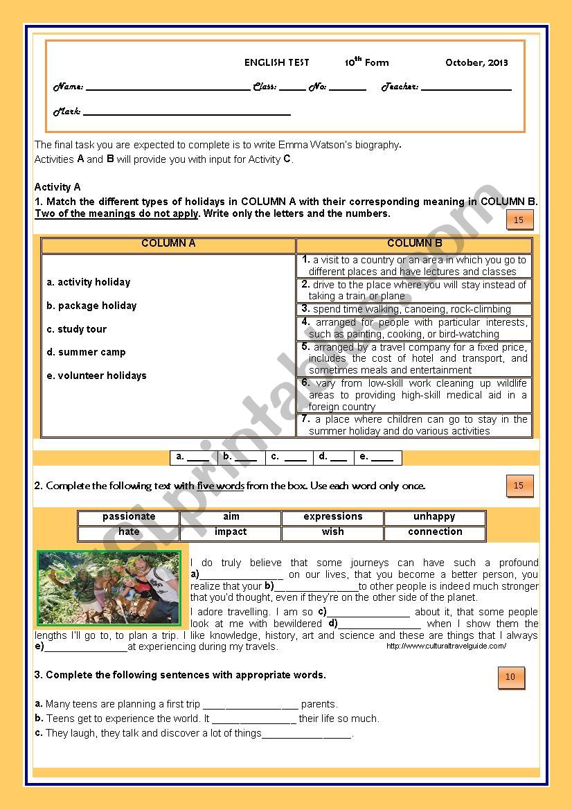 TEST- FROM LONDON WITH LOVE worksheet