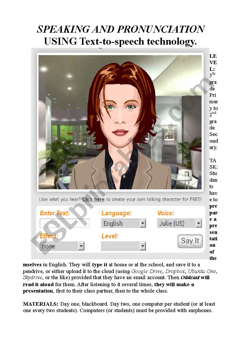 SPEAKING, USING TEXT-TO-SPEECH TECHNOLOGY: STUDENT PRESENTATION