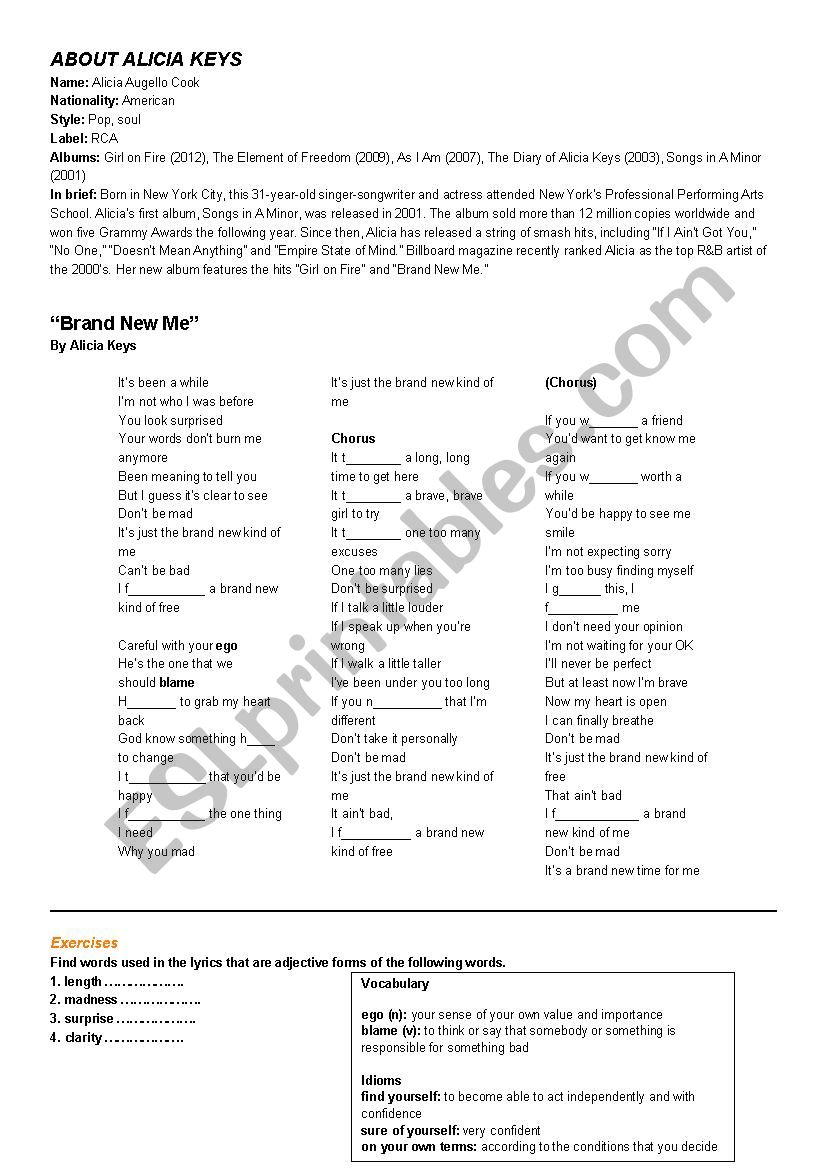 Brand new me worksheet