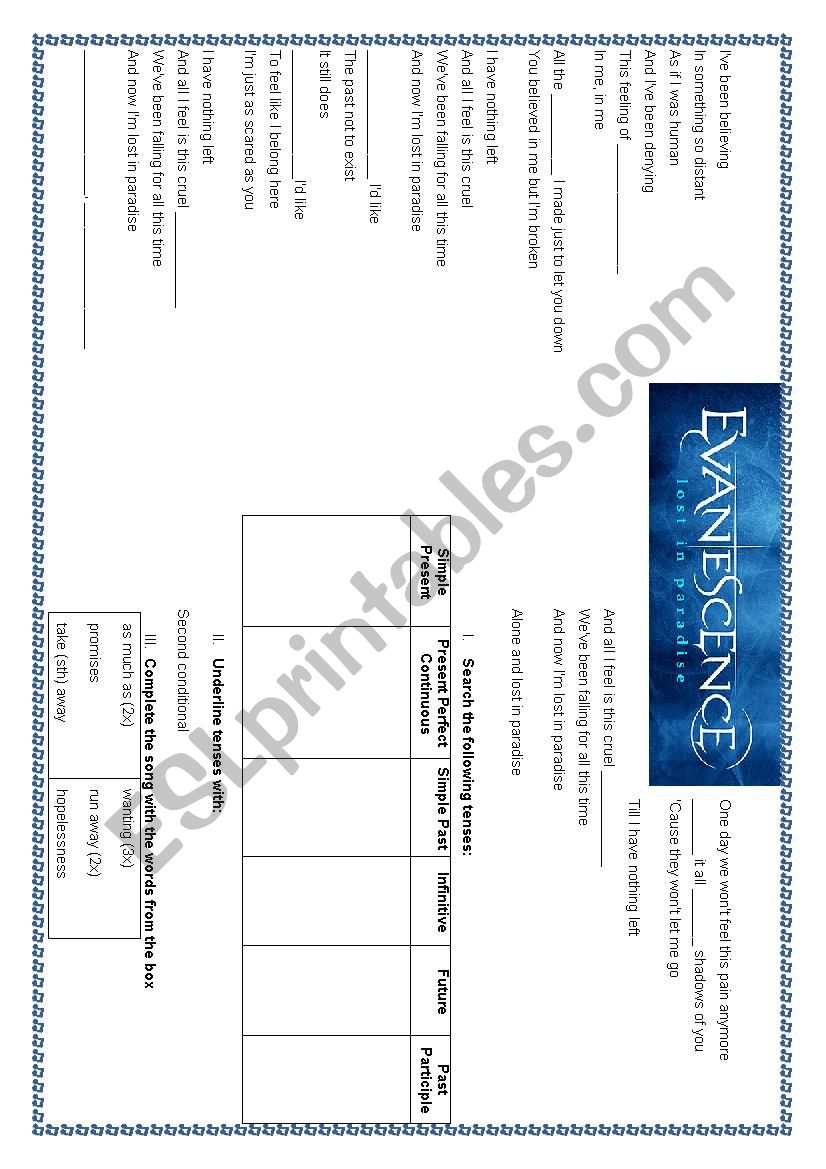 Lost in Paradise worksheet