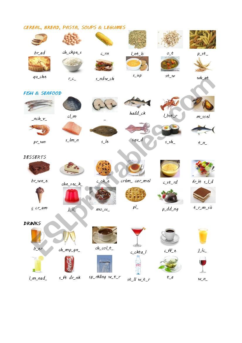 Food and drink fill-in-the-gaps pictionary (part 2)