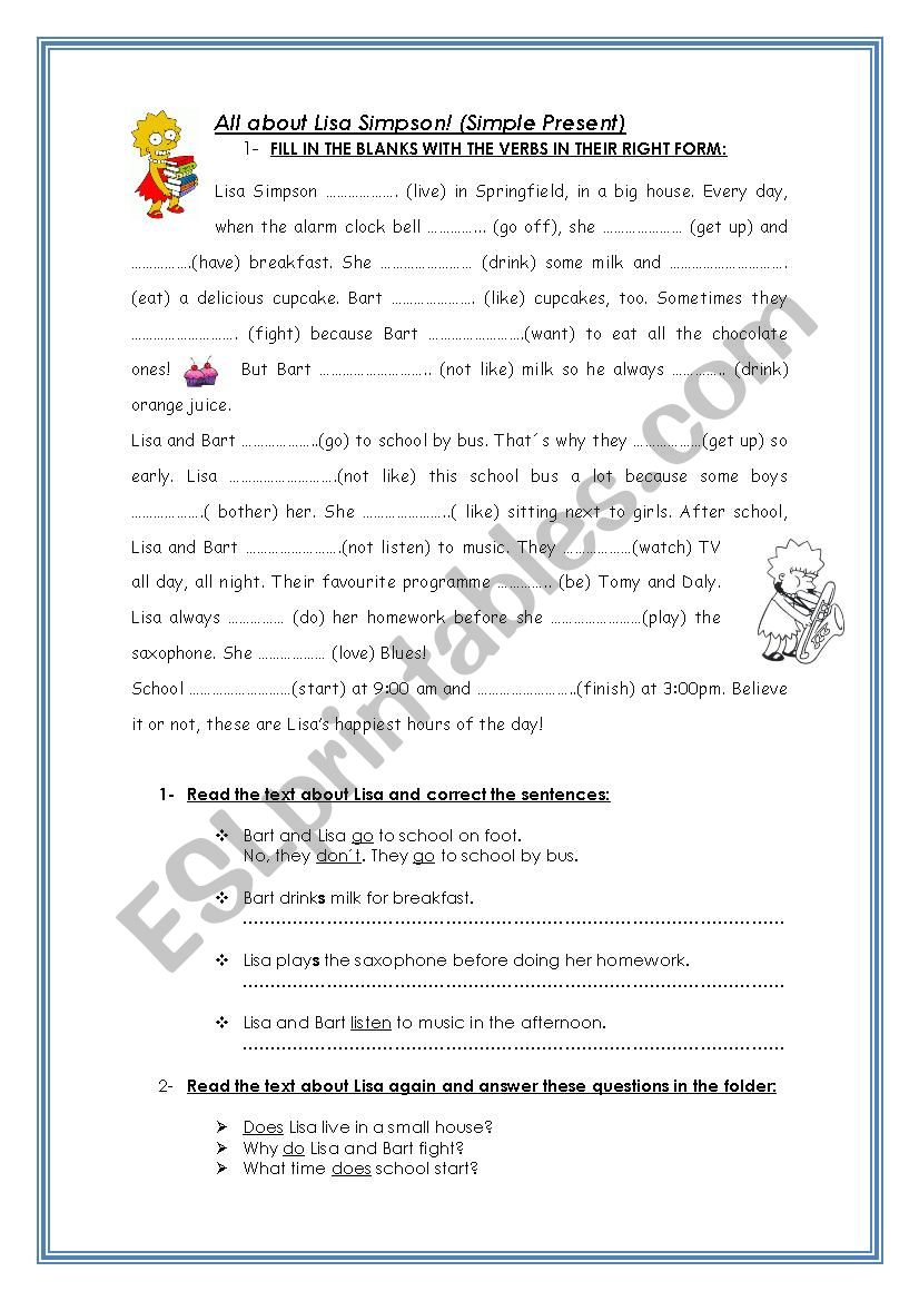 All about Lisa Simpson worksheet