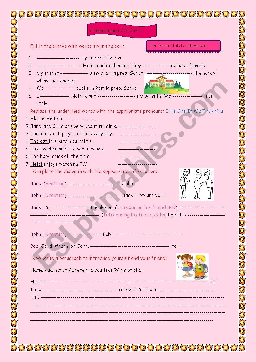 consolidation for 7th formers worksheet