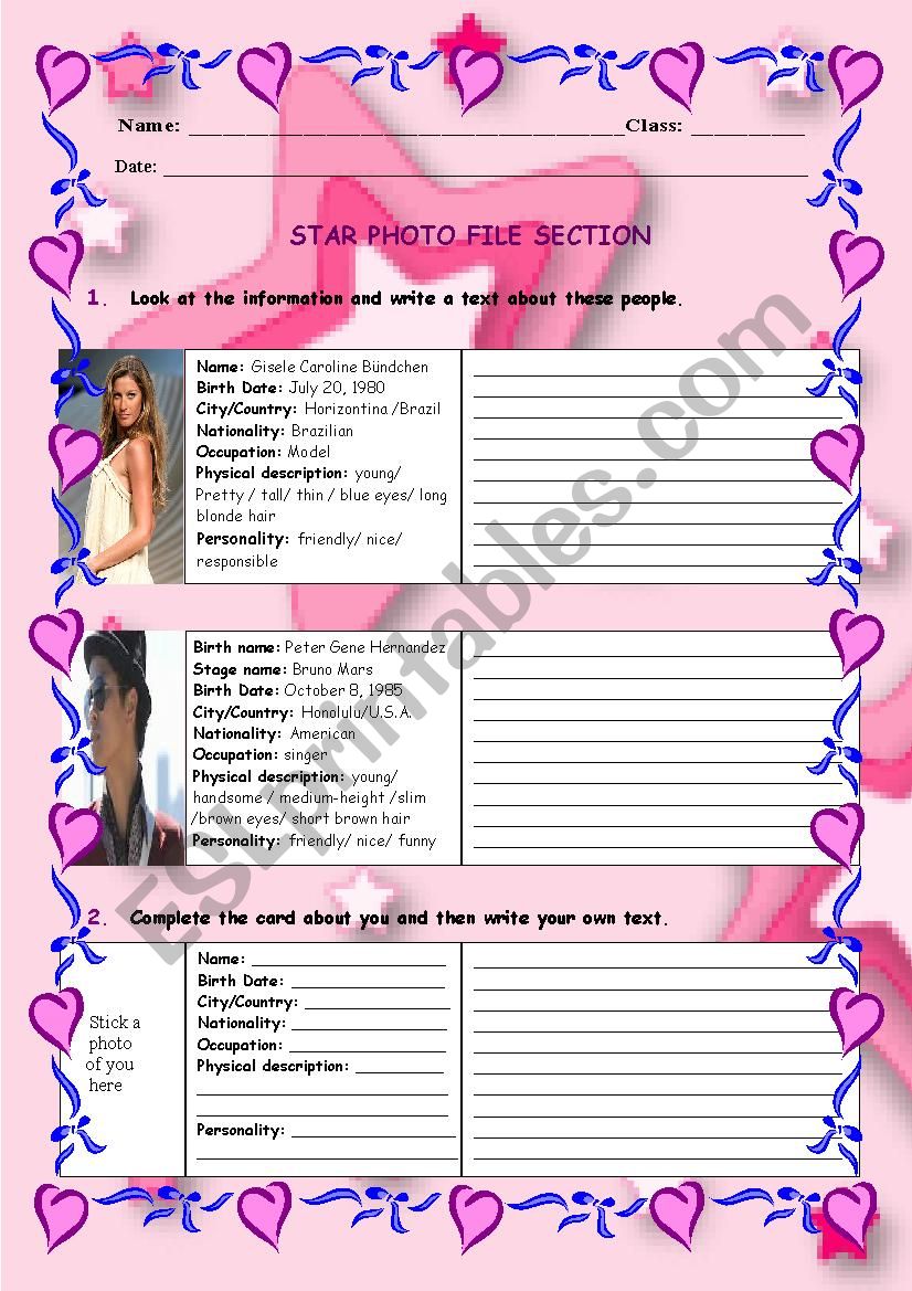Star Photo File Section worksheet