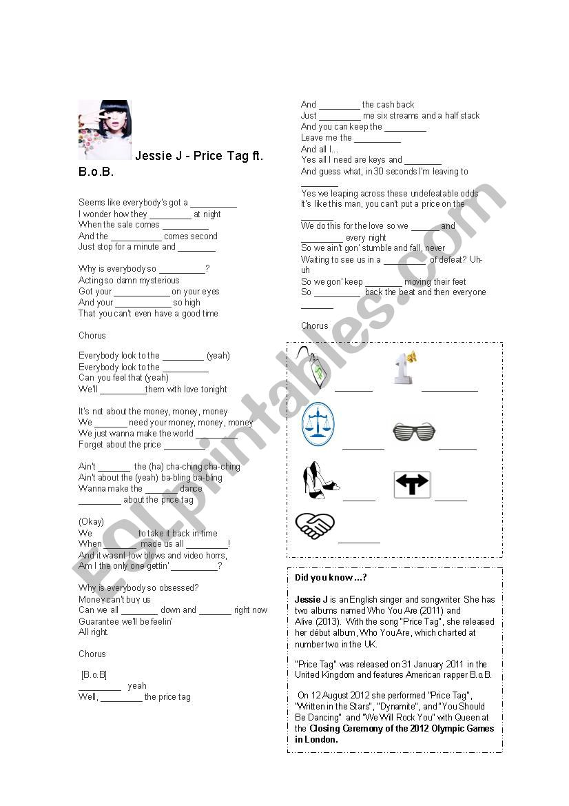 Jessie J - Price tag SONG worksheet