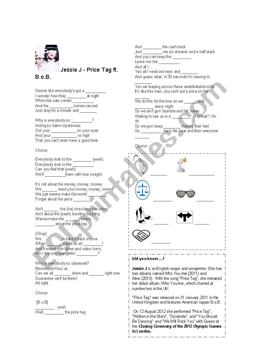 Jessie J - Price tag SONG worksheet