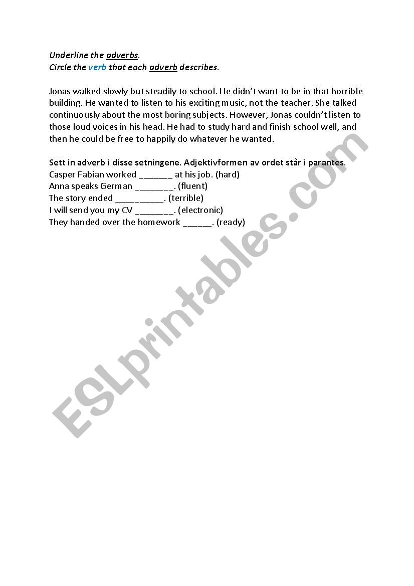 Adverbs worksheet