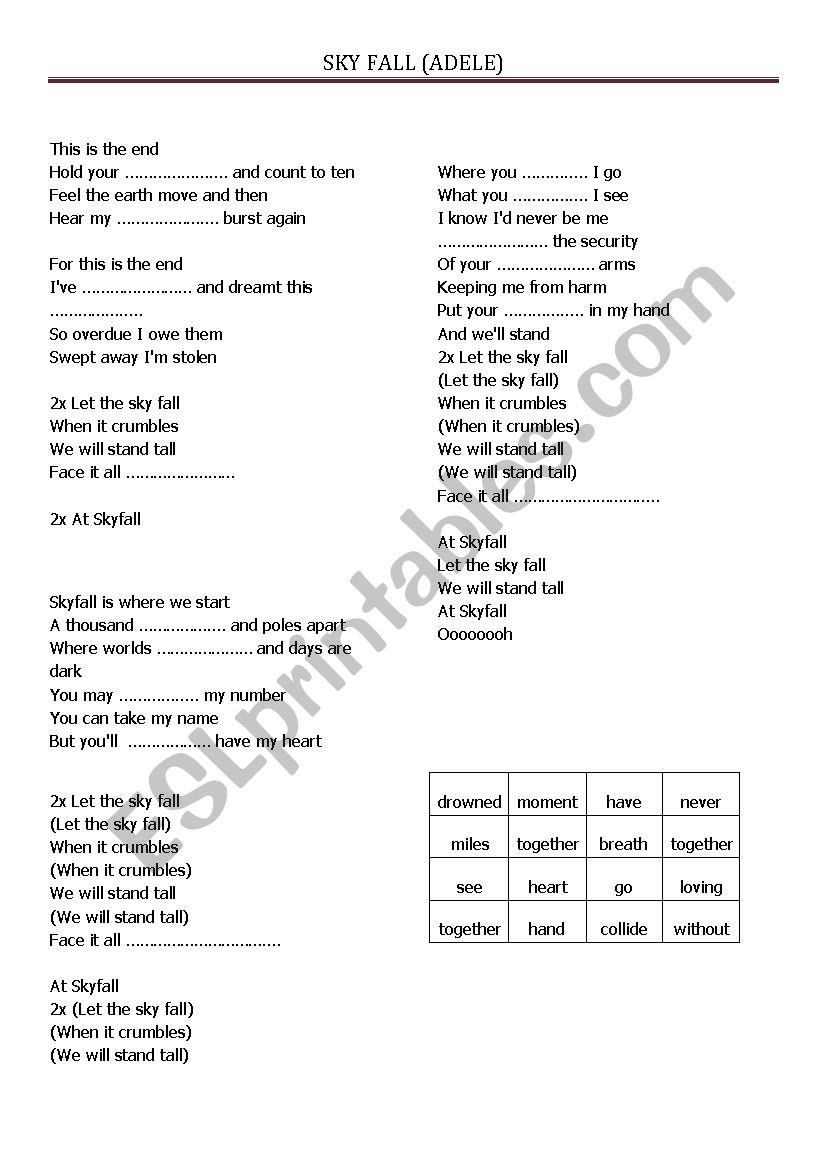 Adele - Skyfall worksheet