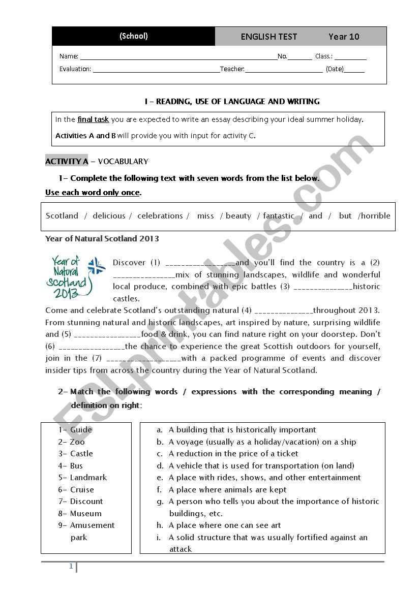 English test year 10 revision Unit