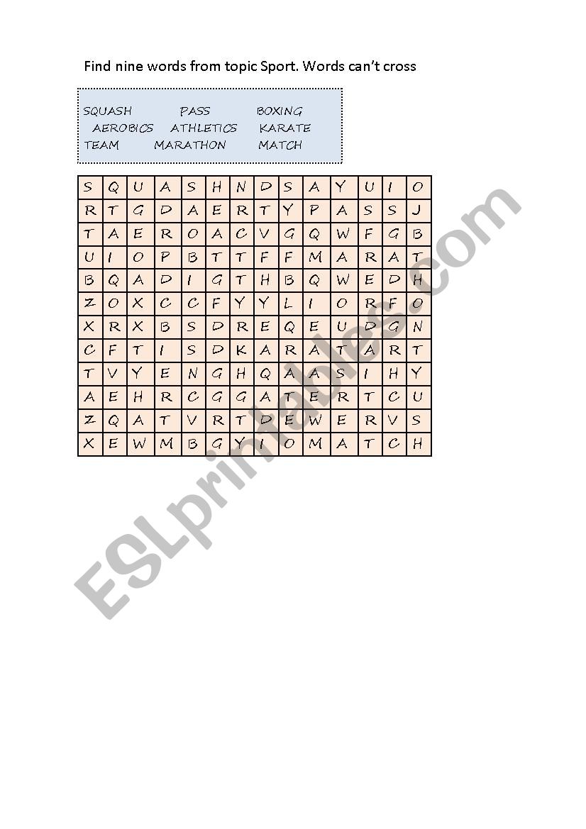 Sports (crossword) worksheet