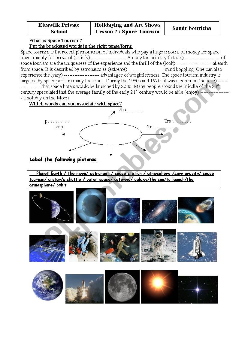 space tourism worksheet