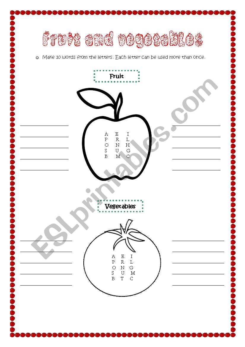 Fruit&vegetables worksheet