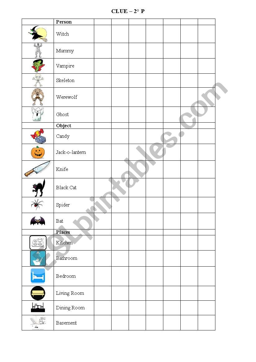 Halloween Clue worksheet