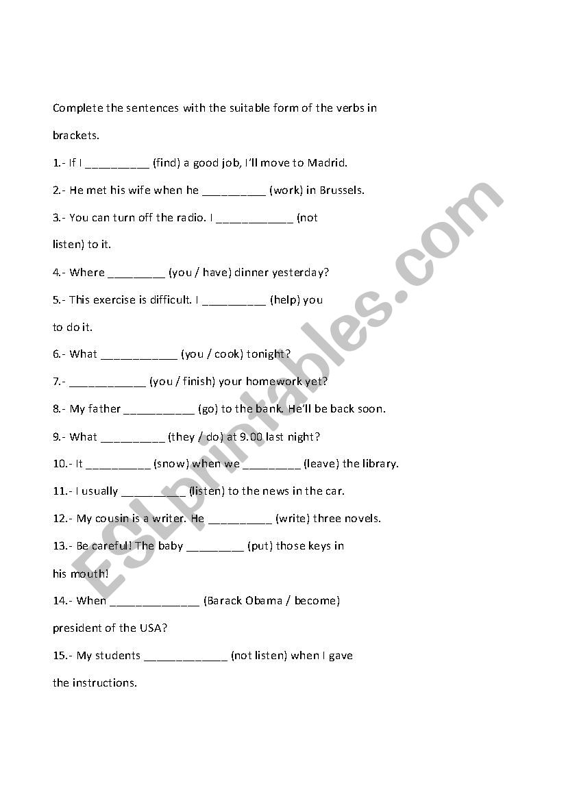 Mixed tenses worksheet