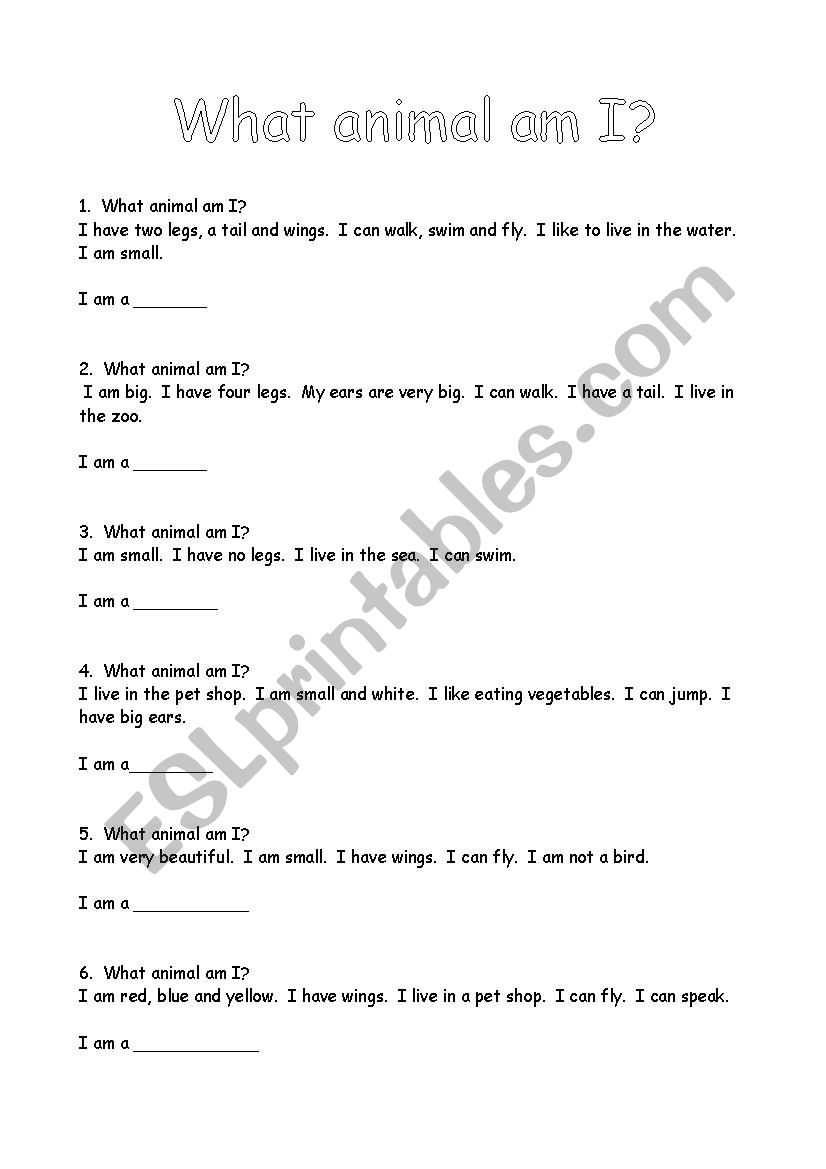 What Animal Am I? worksheet