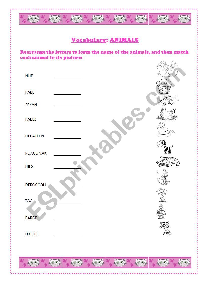 Vocabulary: ANIMALS worksheet