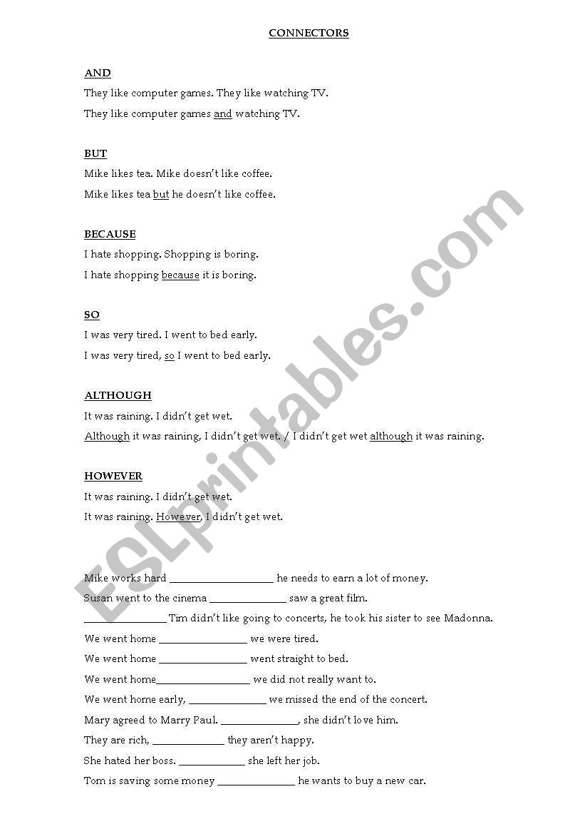 connectors worksheet