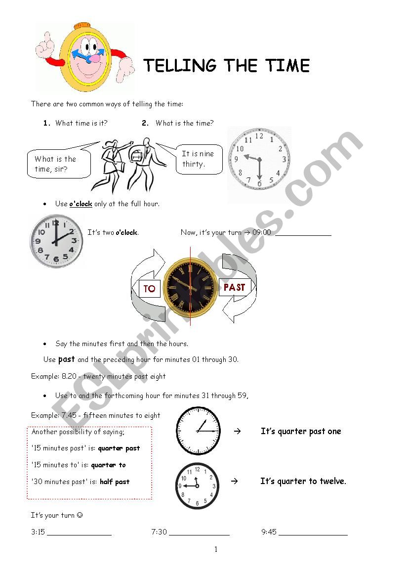 Telling the time worksheet