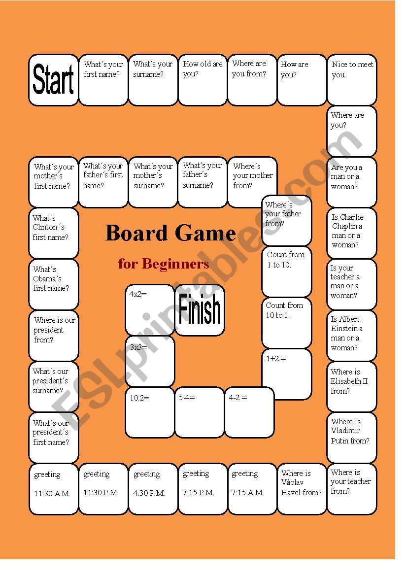 A Boardgame for Beginners worksheet