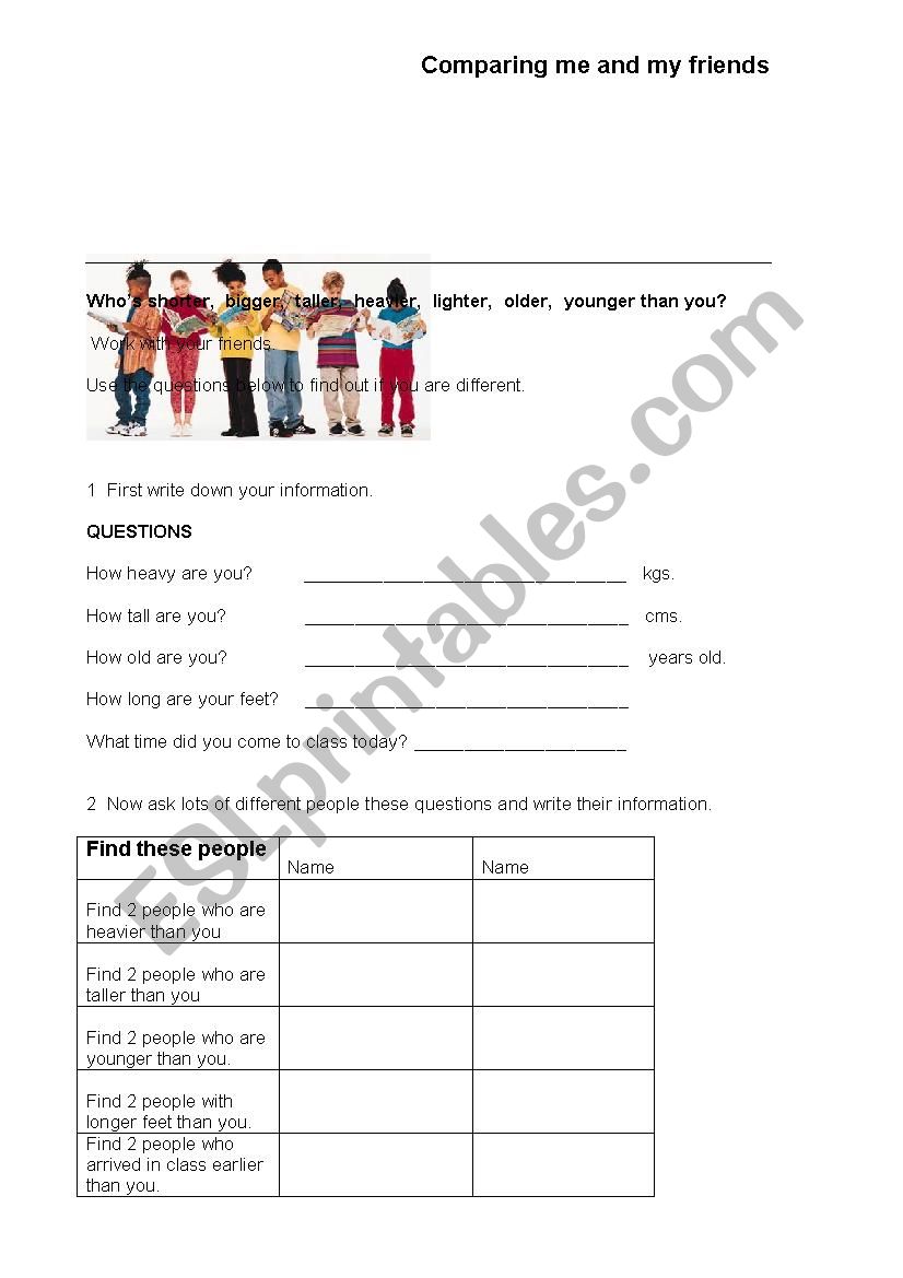 Comparing Me and My Friends worksheet